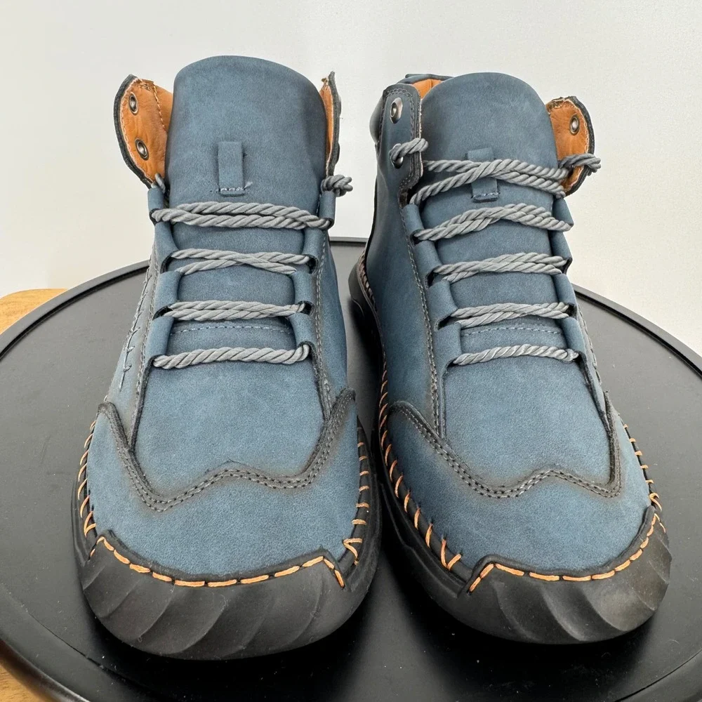 Salkin USA 2.0 Mens Slate Blue Leather Handcrafted Barefoot Hiking Boots Size 10